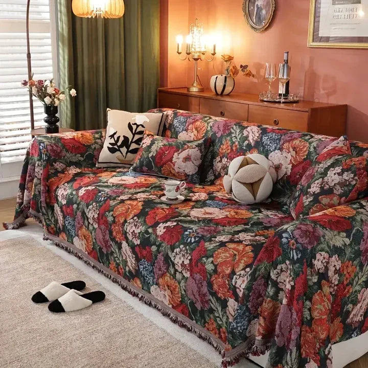 Floral Red Flower Sofa Cover