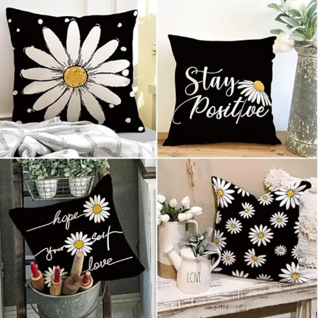 Daisy Flower Cushion Covers Pack of 4
